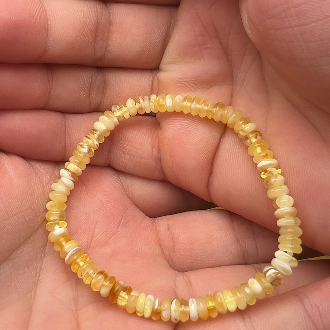 蜜蜡未镶嵌手串天然蜜蜡金白手串