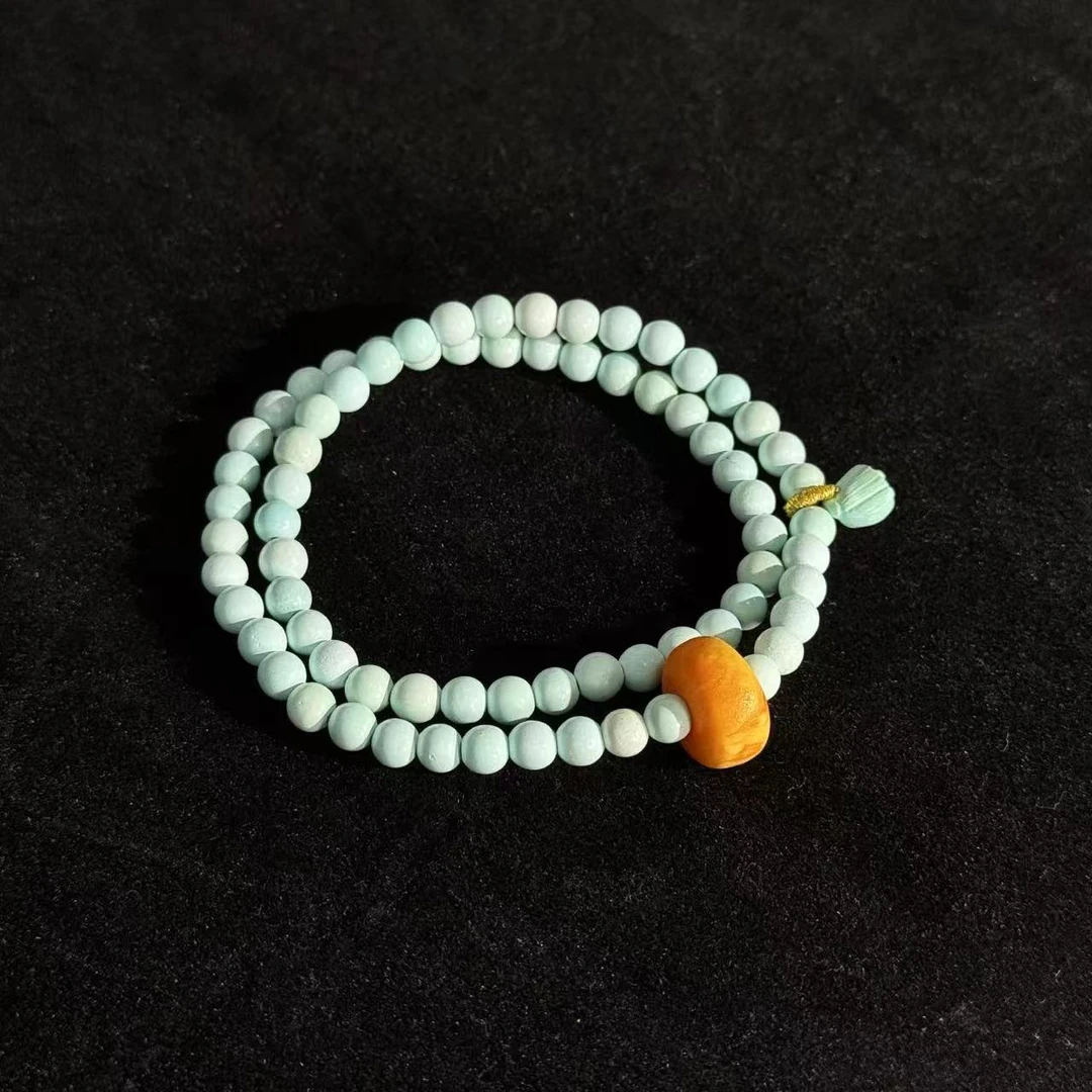 【景润·两周年】原矿绿松石橘皮妖花饼子双圈设计手串 多样性发一