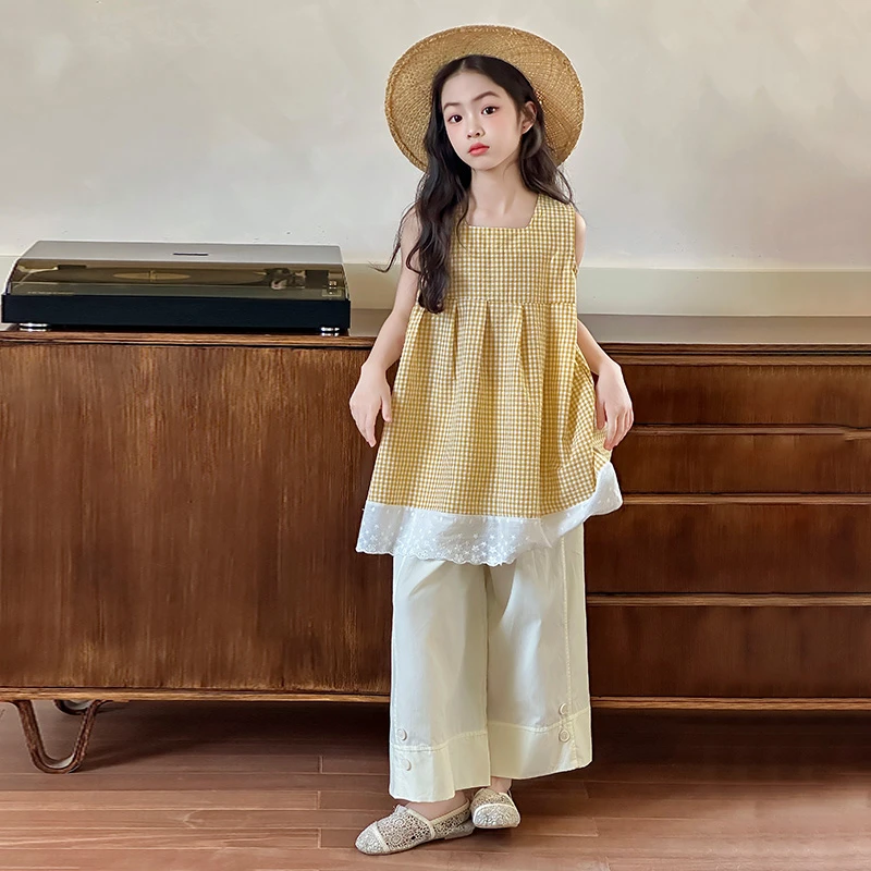 2025夏季新款洋气女童格子套装时尚韩版甜美两件套简约高级套装潮