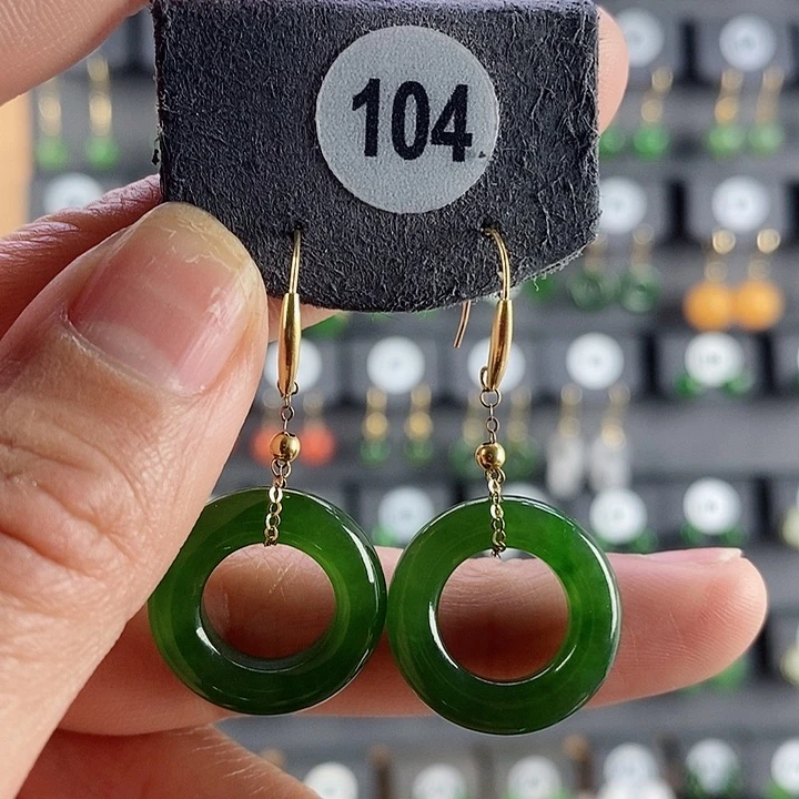 和田玉耳饰18K金镶嵌