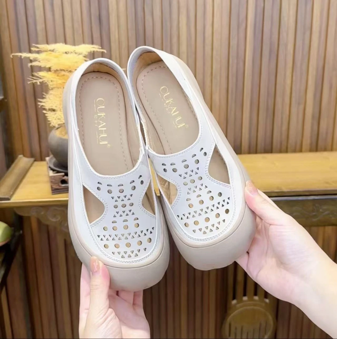 25337夏季包头休闲透气中老年圆头舒适民族风镂空软底软面洞洞鞋