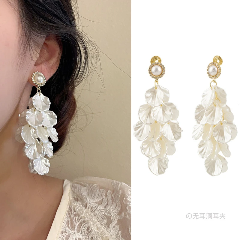 锌合金亚克力耳饰 锌合金亚克力耳饰无耳洞显瘦优雅夸张白色贝壳