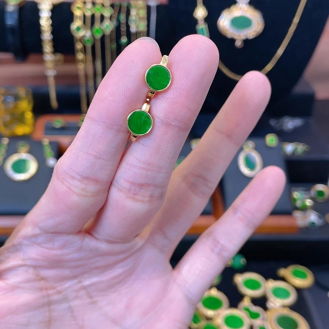 翡翠银S925镀金镶嵌耳饰
