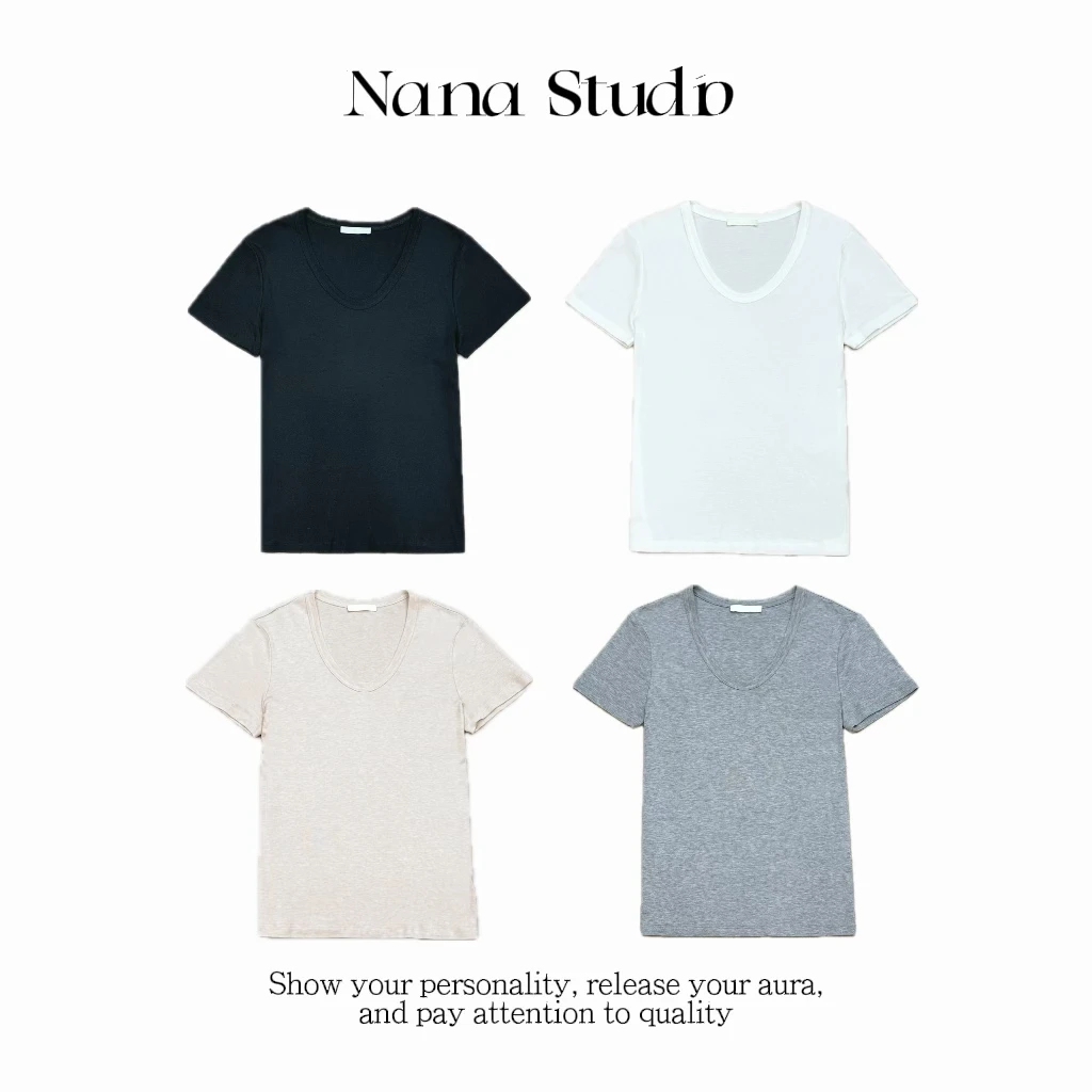 Nana-原创设计师 新款U领天丝羊毛打底短袖#NN2060