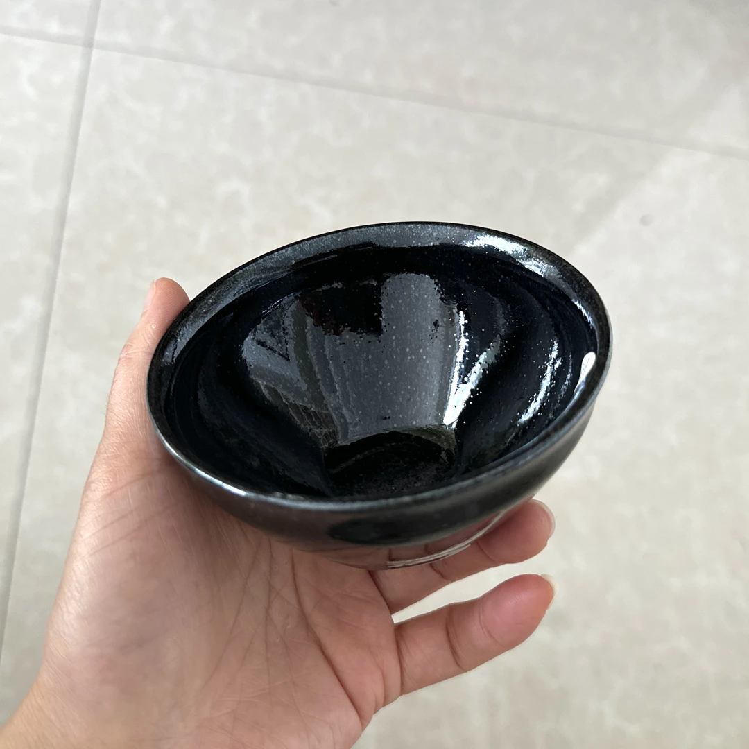 吴兴乾柴烧建盏二元釉星空油滴大束口10.3/5.7