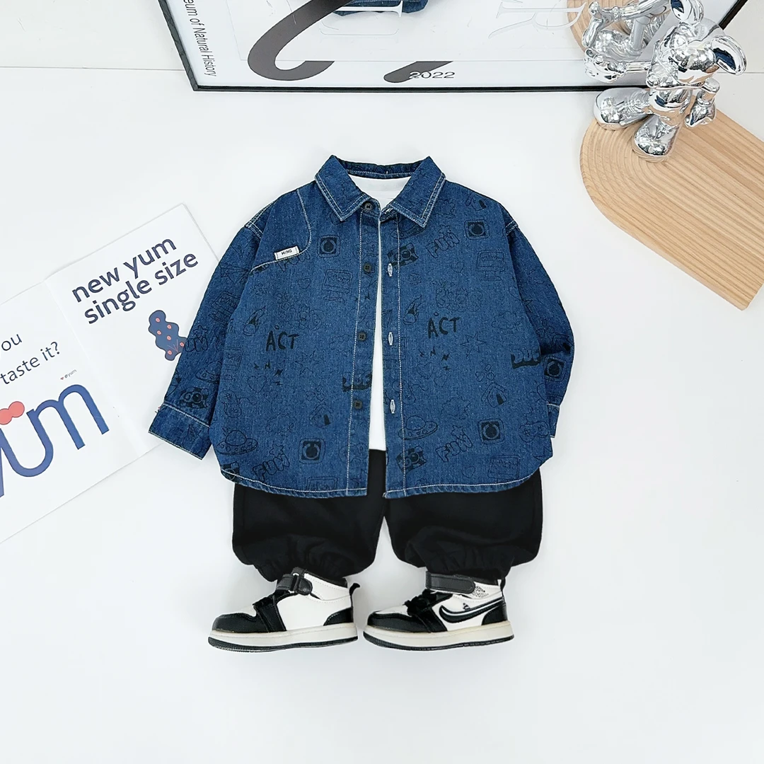 儿童牛仔衬衫长袖男童春秋2025新款春装潮 HZ25124 悠悠童话童装