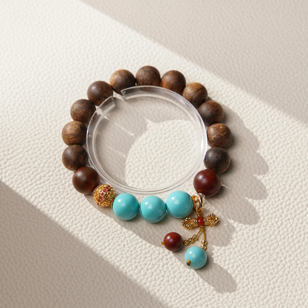 沉香富国岛倒架11m+DIY18k南红绿松单圈CFG0016