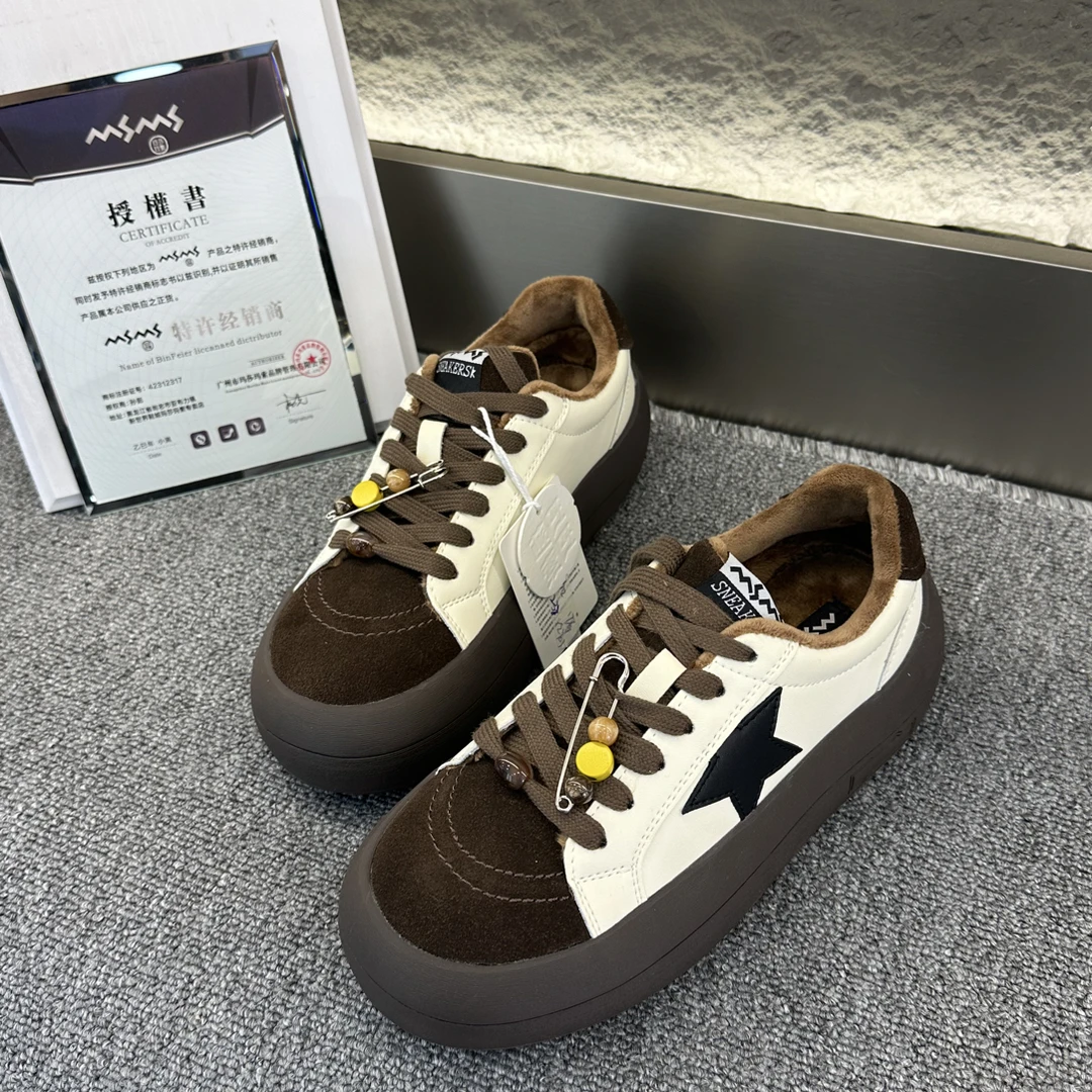 玛莎1289m厚底低帮加绒圆头系带款休闲鞋