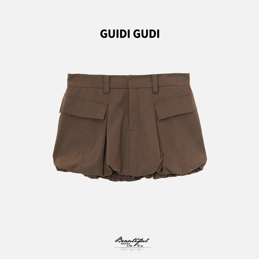 GUIDI GUDI【纷乱世界】时尚百搭气质短半裙/黄加蓝 Q9530323H