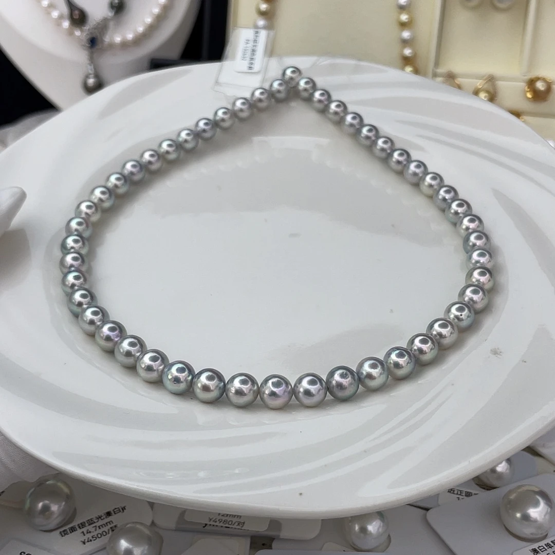 海水珍珠项链银S925镶嵌真科研无调色项链8-8.5mm