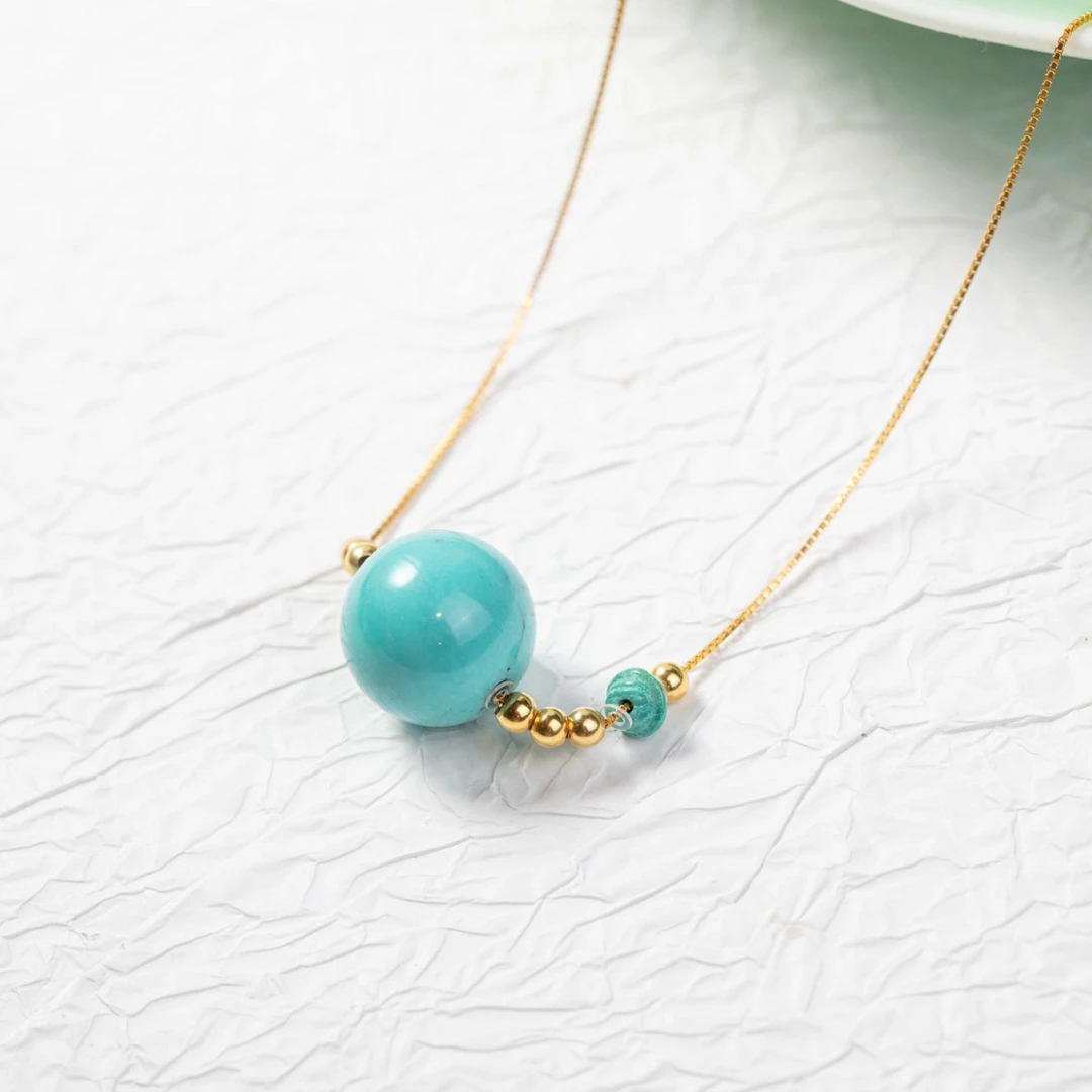 S925银绿松石圆珠项链约14mm#B1591382多样性发一