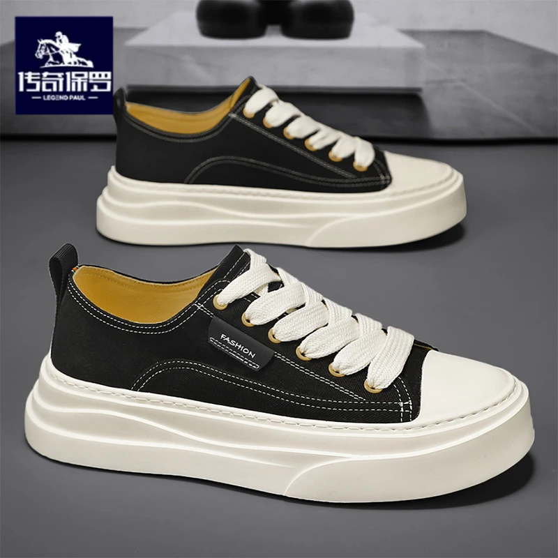 传奇保罗正版男鞋冬季低帮百搭运动休闲板鞋学生厚底增高帆布潮鞋