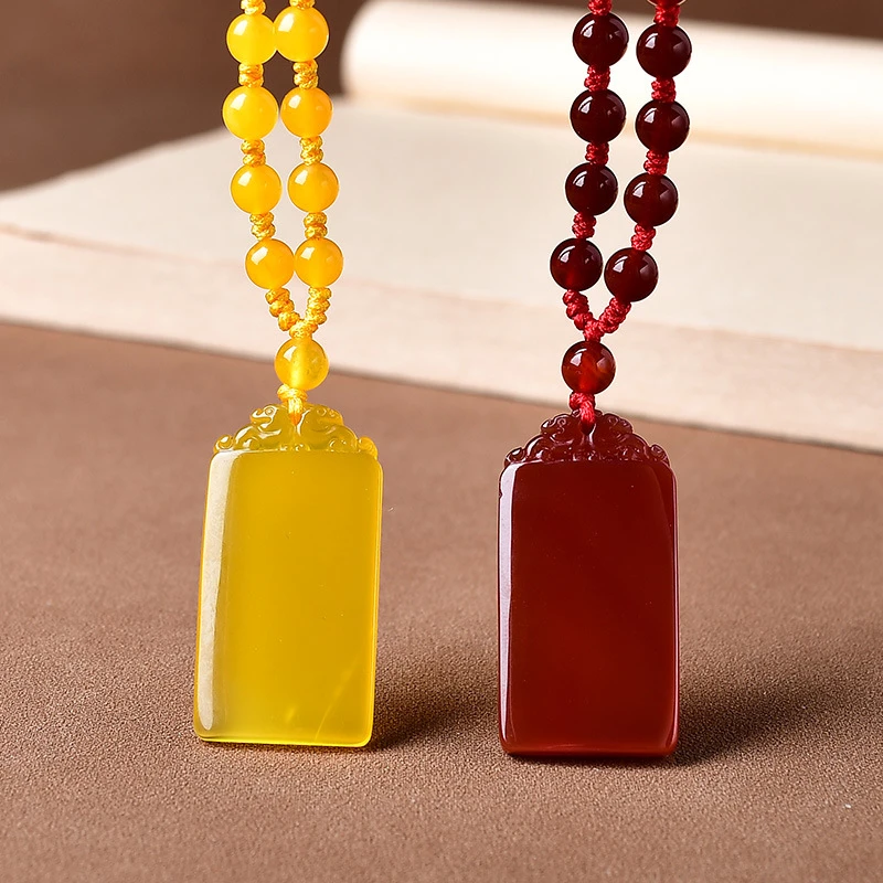 天然玛瑙平安无事牌吊坠玉牌挂牌民族风男女同款项链坠子玛瑙饰品