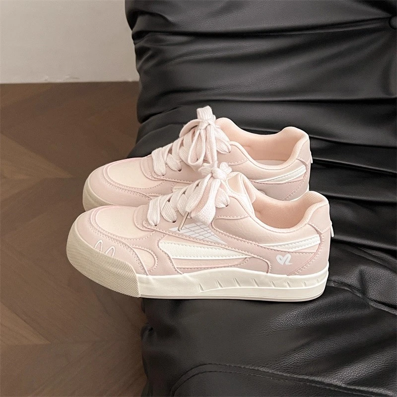 2025秋季新款粉色透气百搭厚底小白鞋女ins小众学生休闲运动板鞋