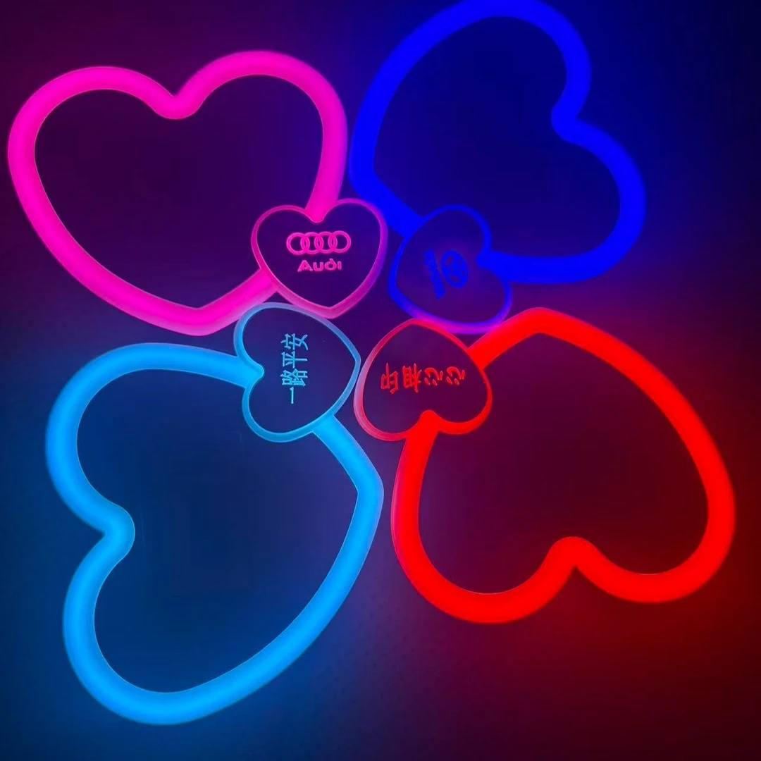 爱心灯太阳能装饰灯LED警示灯三角窗后窗车载有趣氛围灯带车标