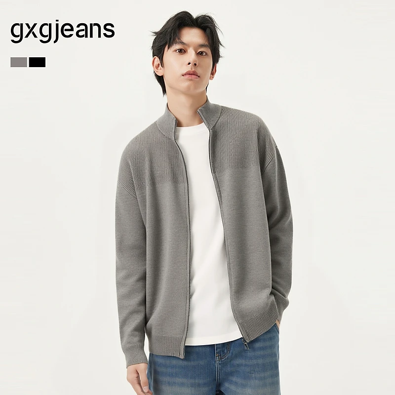 gxg.jeans男装  肌理拼接设计时尚开襟拉链毛衣线衫外套 25秋新品