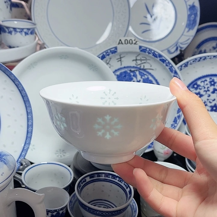 碗素玲珑雕塑雪花五寸饭碗