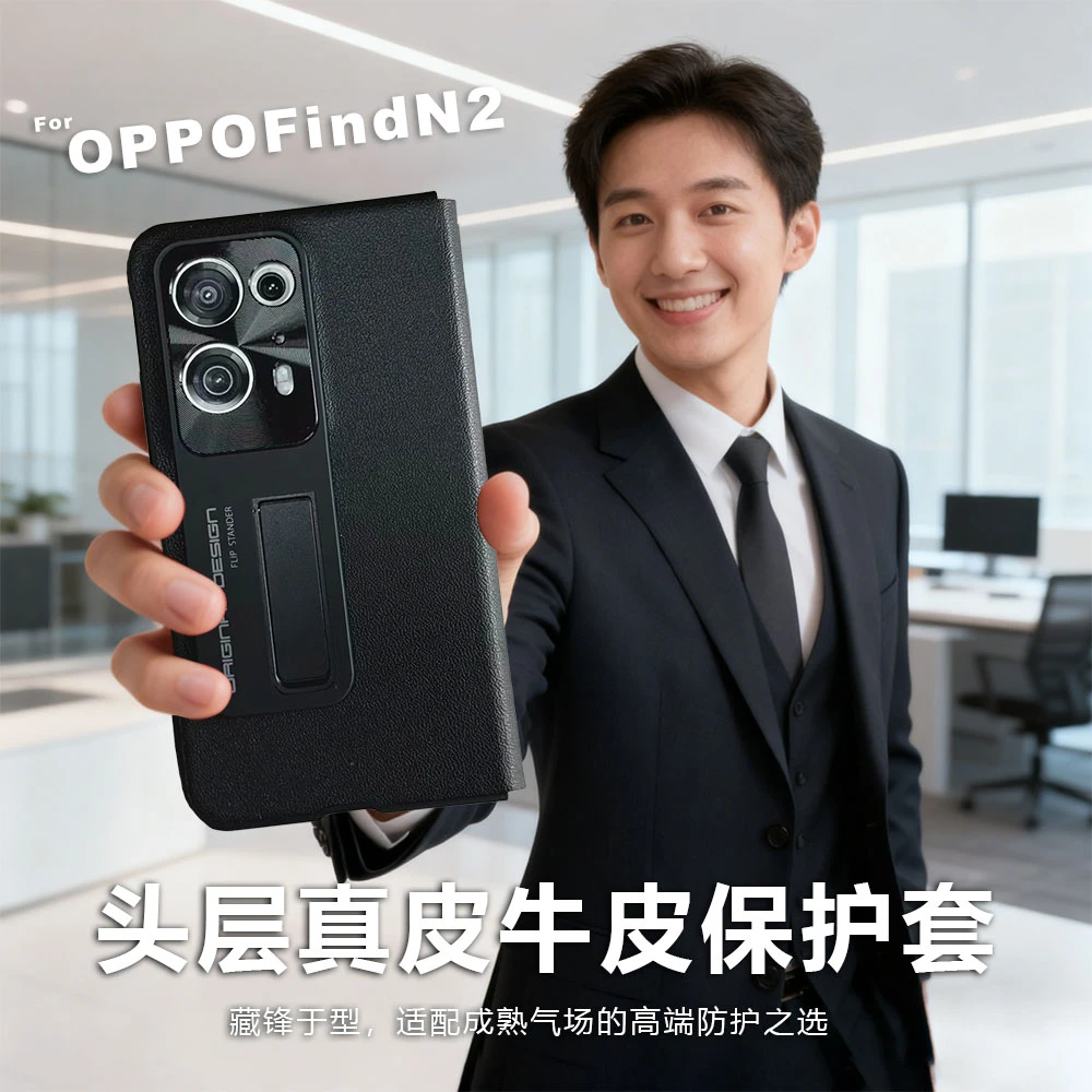 适用OPPOFindN2/N手机壳折叠屏真皮全包支架一体N3磁吸翻盖壳