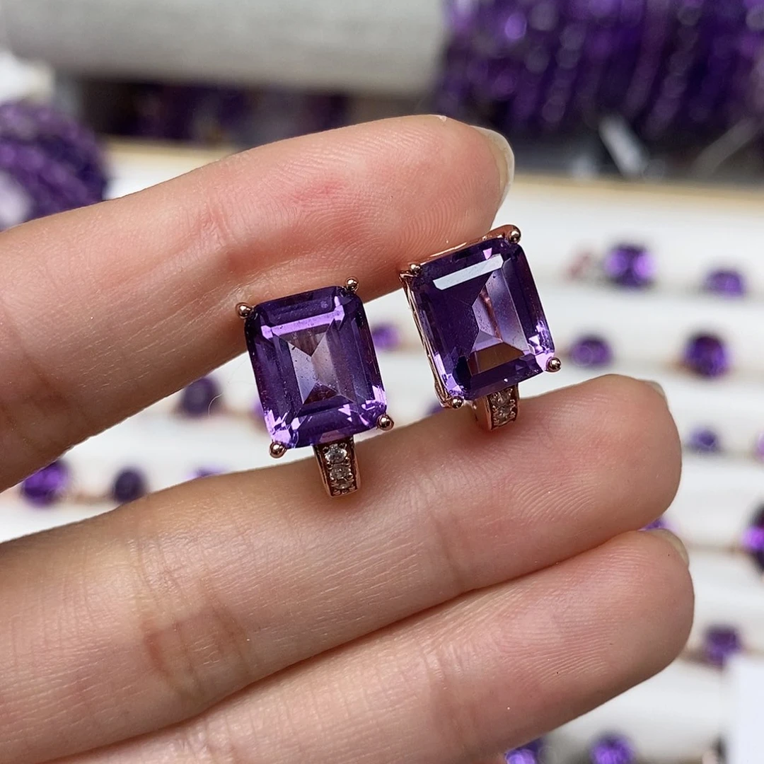 紫晶耳饰银S925镶嵌巴西