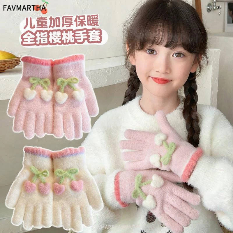 儿童手套秋冬新款防寒保暖男女童五指套小孩可爱卡通宝宝加绒全指