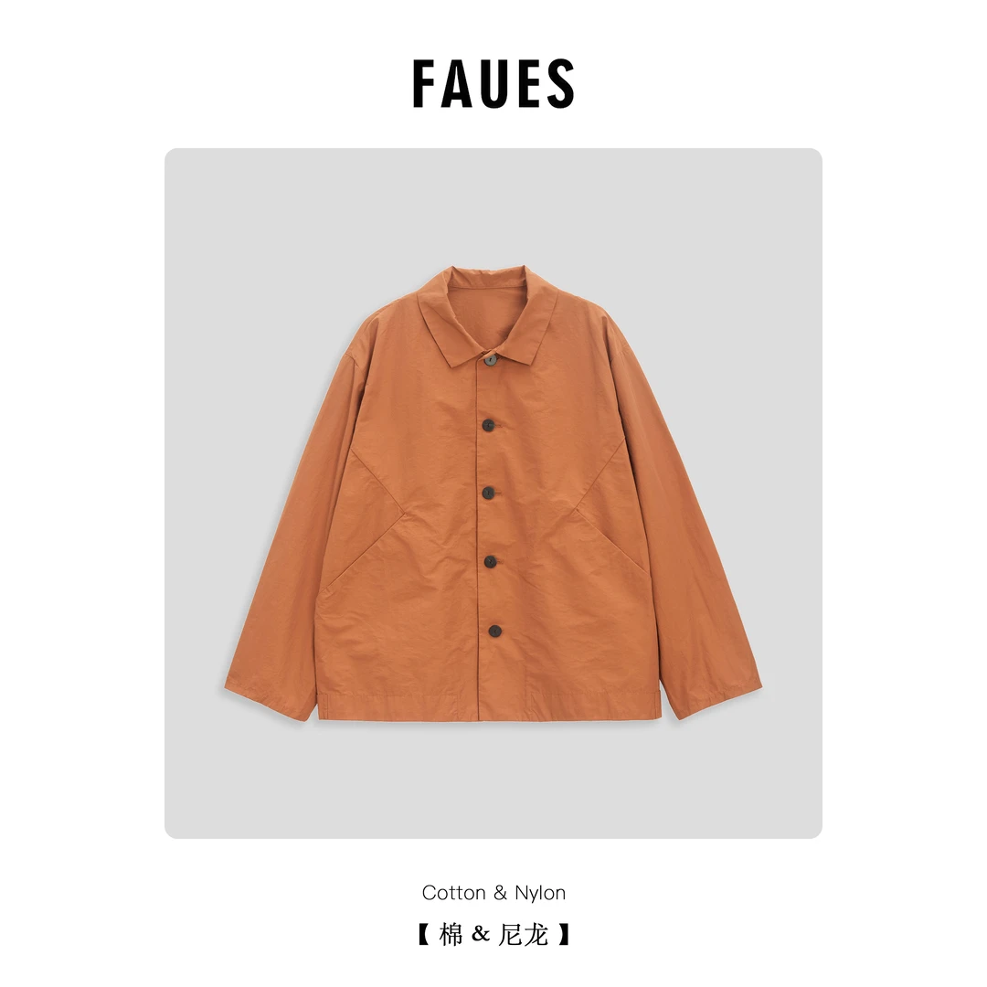 FAUES 摩尔曼斯克棉锦混织小众复古内敛翻领落肩衬衫式外套短风衣
