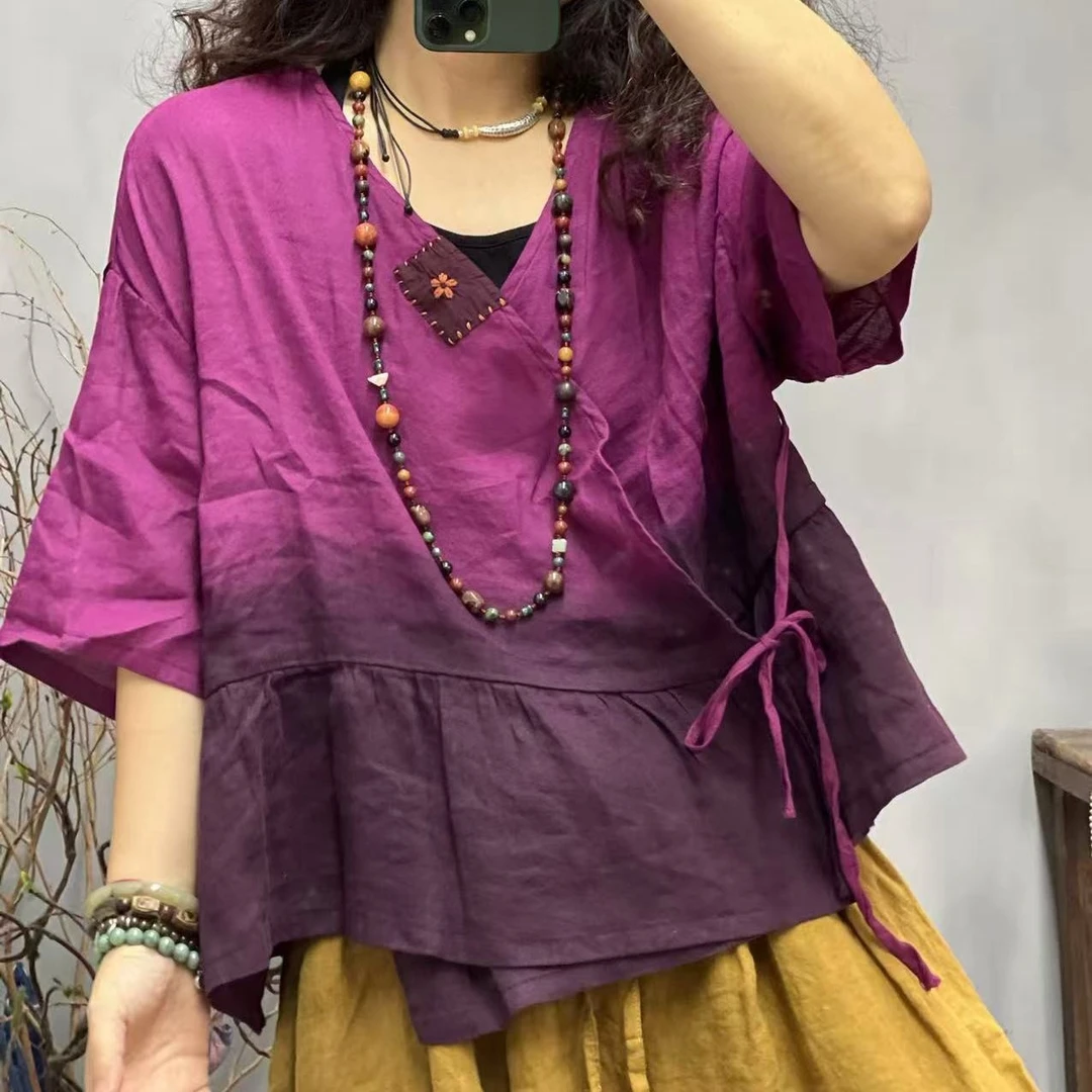 LZH 089 夏季新品渐变色细麻系绳开衫文艺女士上衣 胸围132衣长54