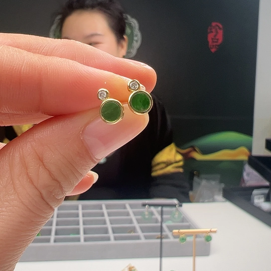 银S925镶嵌翡翠耳饰