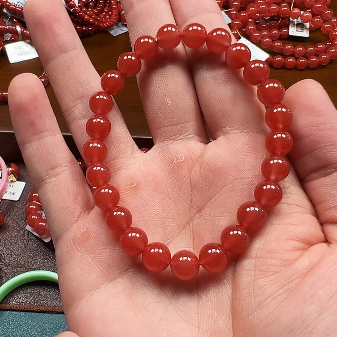 南红玛瑙未镶嵌手串保山料冰红8m收藏级原矿