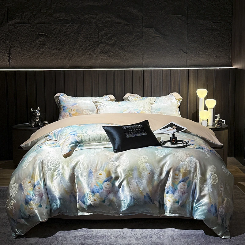 2025爆款贡缎提花加数码印花水洗冰丝四件套w