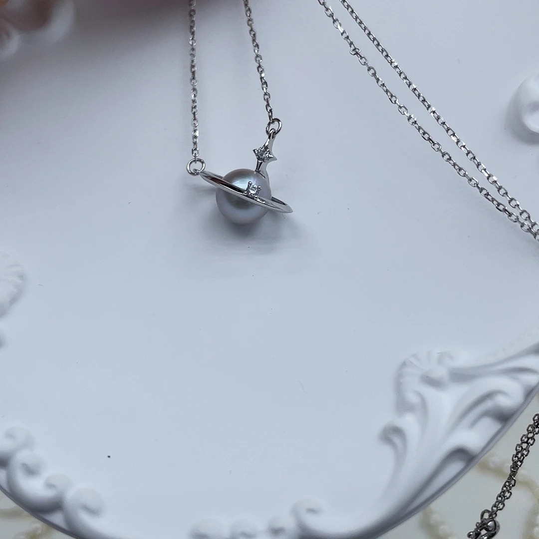 银S925镶嵌海水珍珠项链