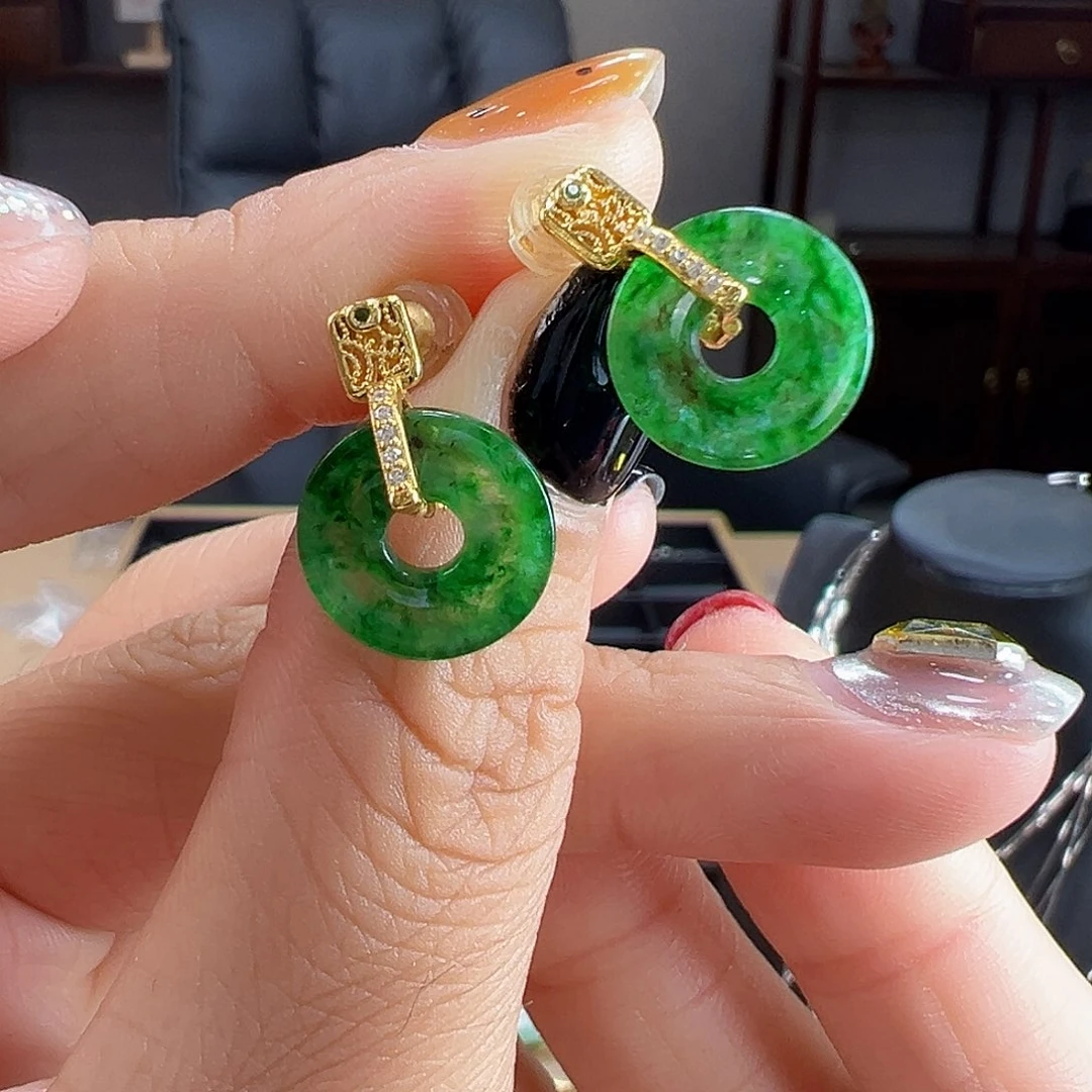 翡翠银S925镶嵌耳饰耳饰863