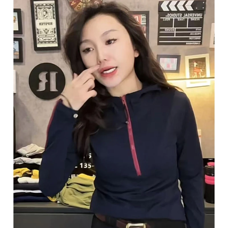 2025新款韩版连帽卫衣女半拉链修身显瘦百搭上衣