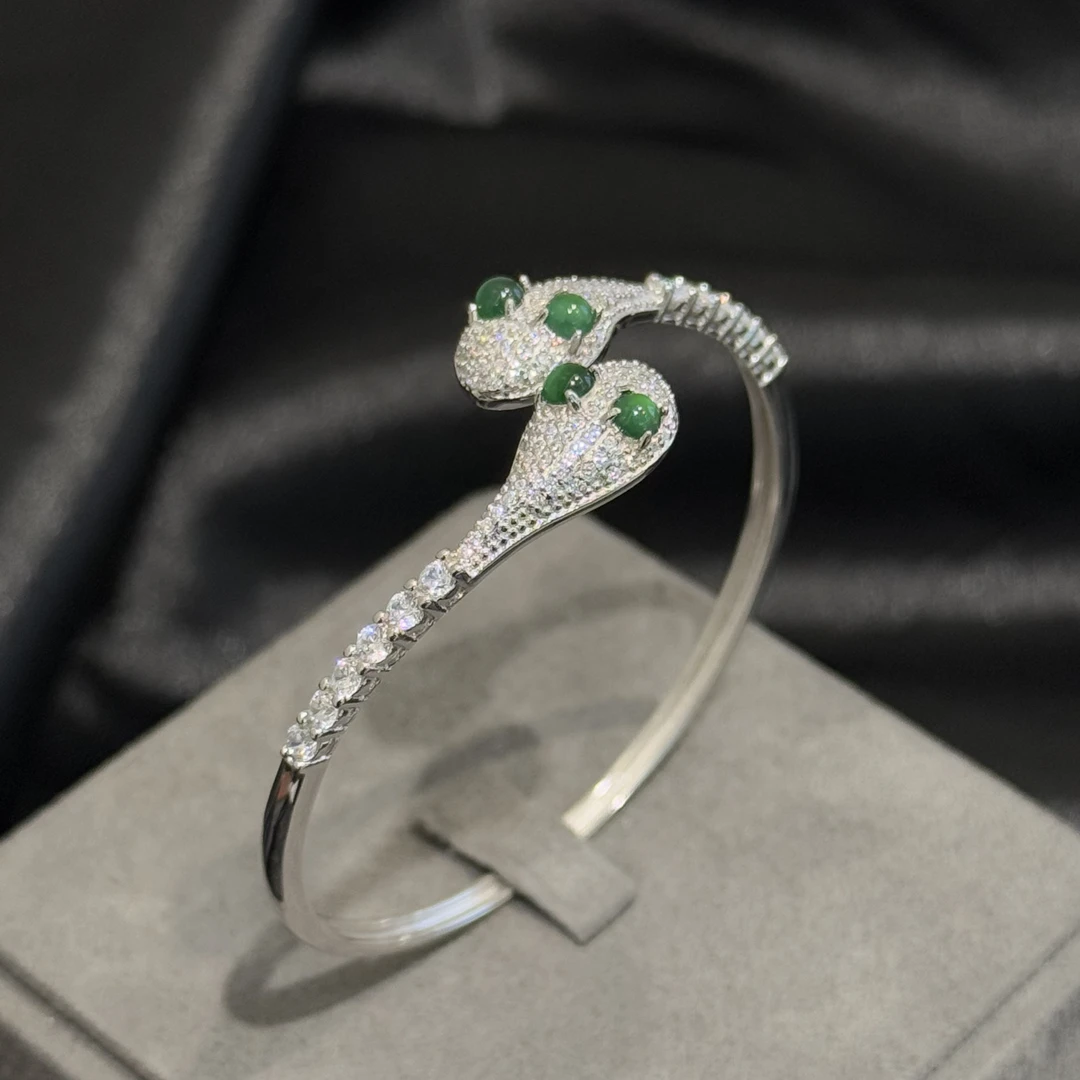 S925银翡翠手镯开口【多样性发一】【FC076】