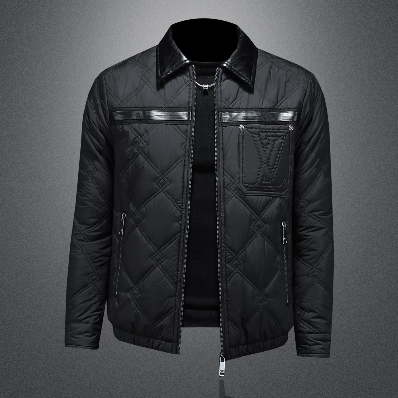 蒂斯派尔潮牌衬衫领刺绣加绒棉服男秋冬季保暖修身大码棉衣外套男