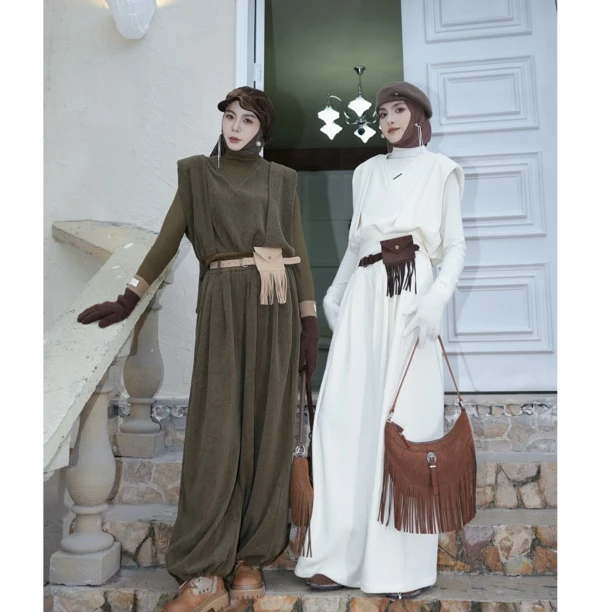 乙丝玛休闲马甲套装V领设计感收腰阔腿纯色