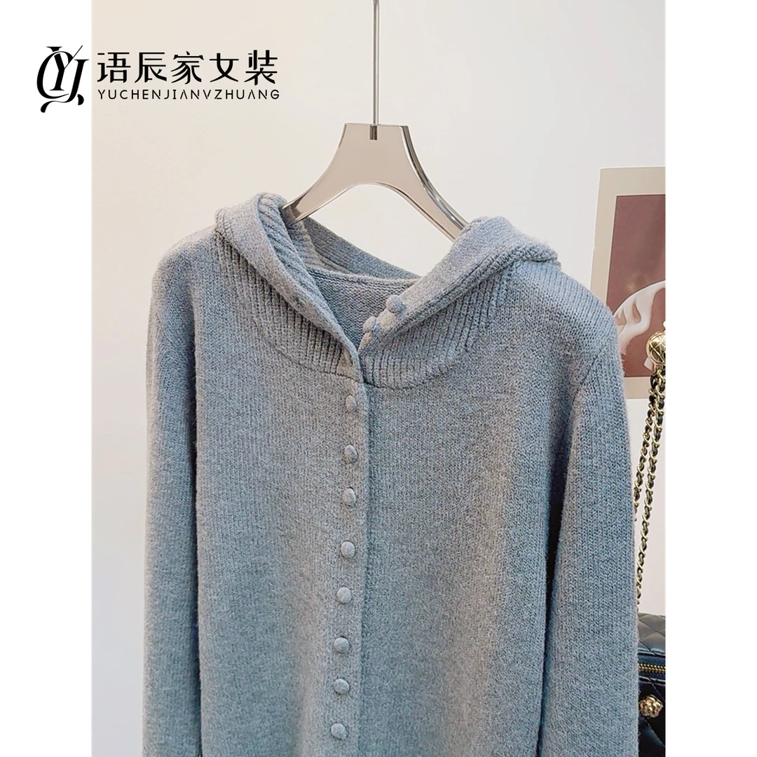 纯色包扣连帽开衫！！！内搭毛衣女宽松套头针织衫B305