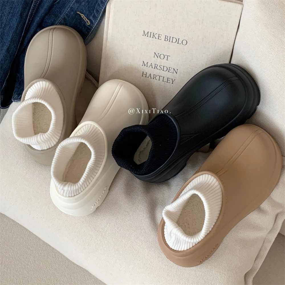 细细条 简约厚底休闲加绒雪地靴女冬季时尚百搭外穿保暖防滑棉靴