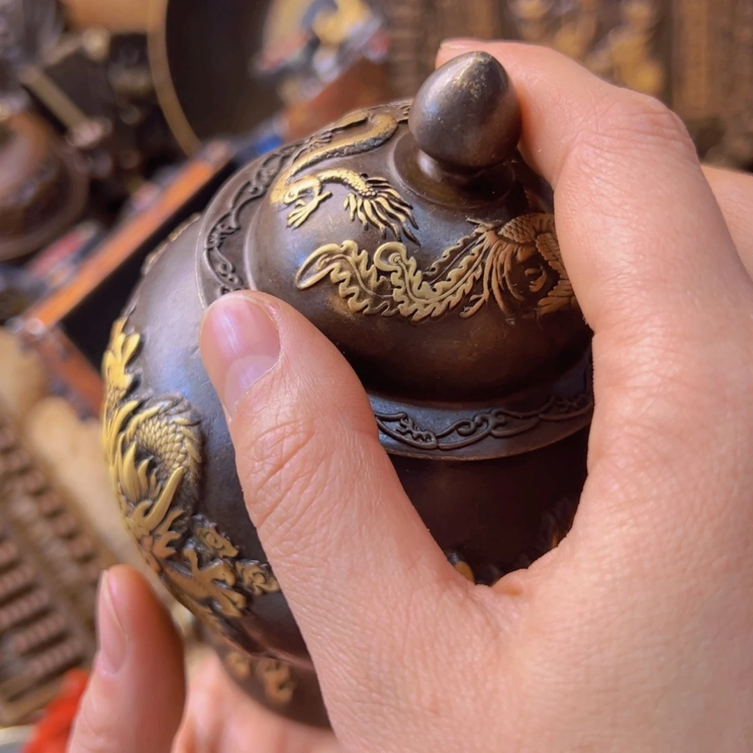 原矿风磨铜龙罐一个