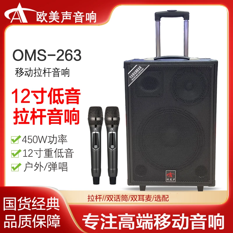 欧美声音响263大功率450W12寸双无线重低音K歌弹唱广场舞拉杆音箱