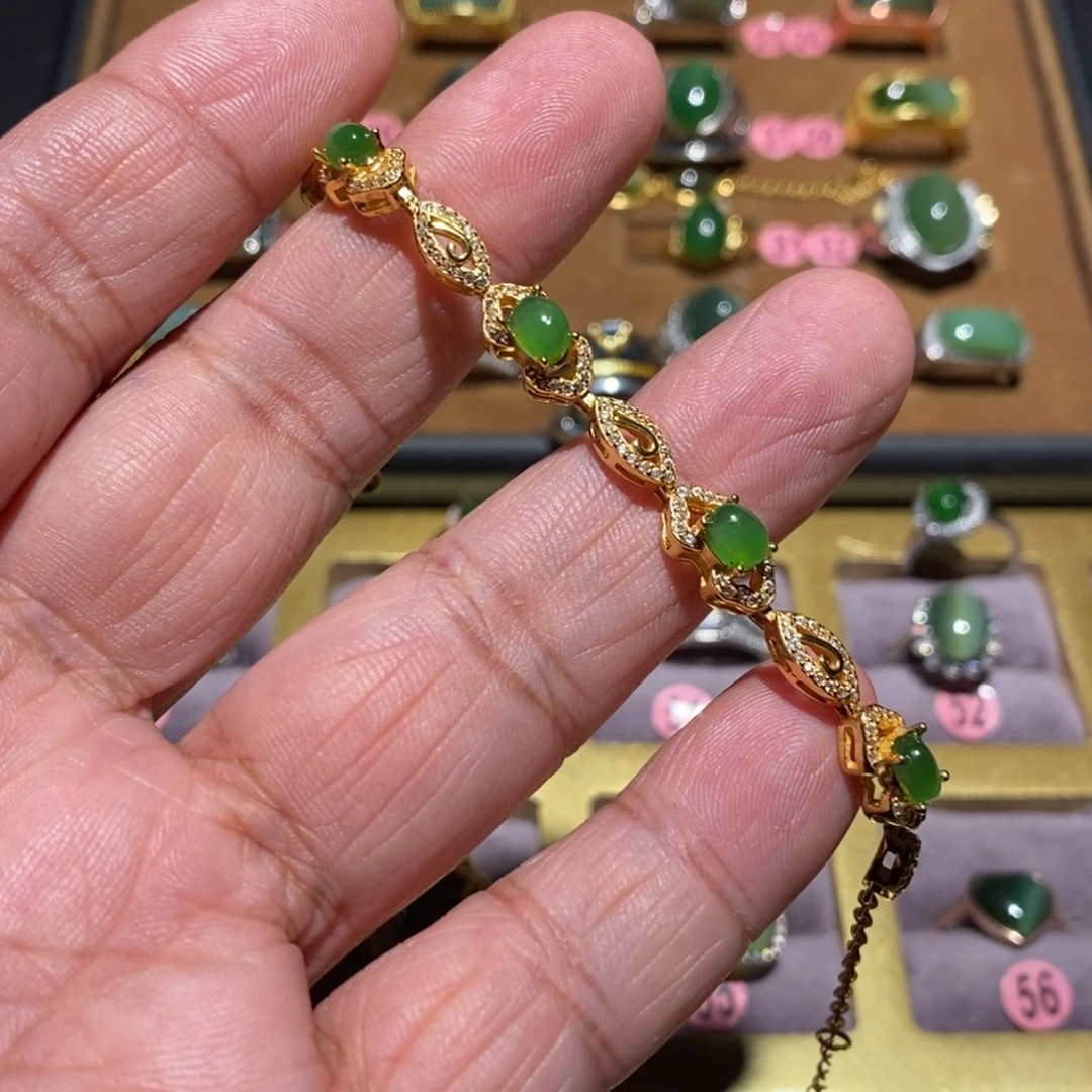 和田玉（碧玉）手链银S925镶嵌军