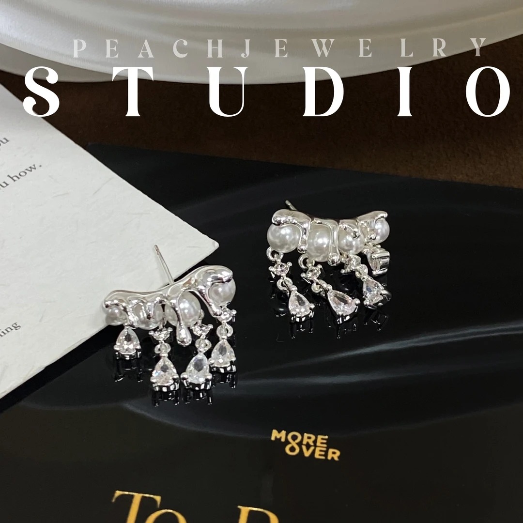 合金锆石耳饰 饰品珍珠银针锆石耳钉 G-LS05 多样性发一颜色微差