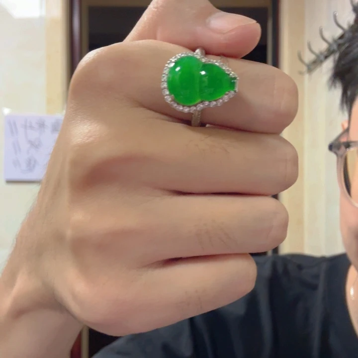 翡翠银S925镶嵌颈饰戒指