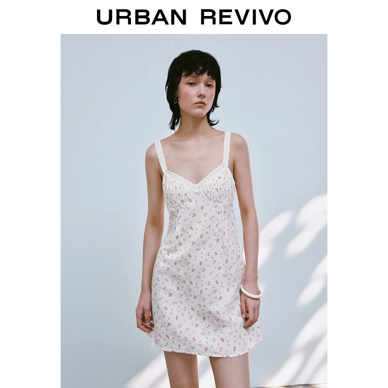 UR2025夏季新款女装拼接蕾丝碎花打揽吊带连衣裙UYL750071