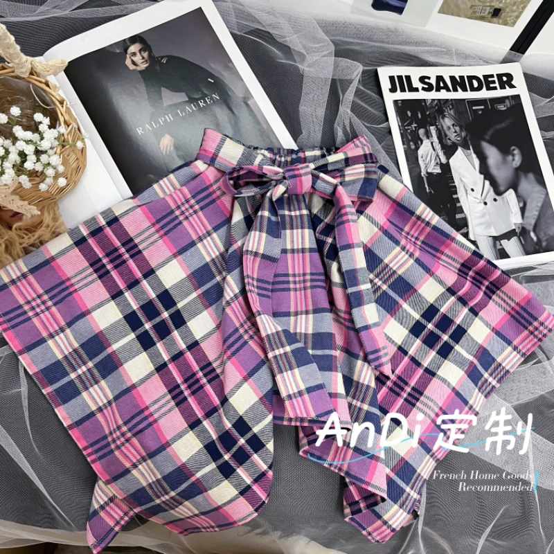 〖ANDI〗安迪订制夏季新款女童韩版复古粉色格子裙子3952