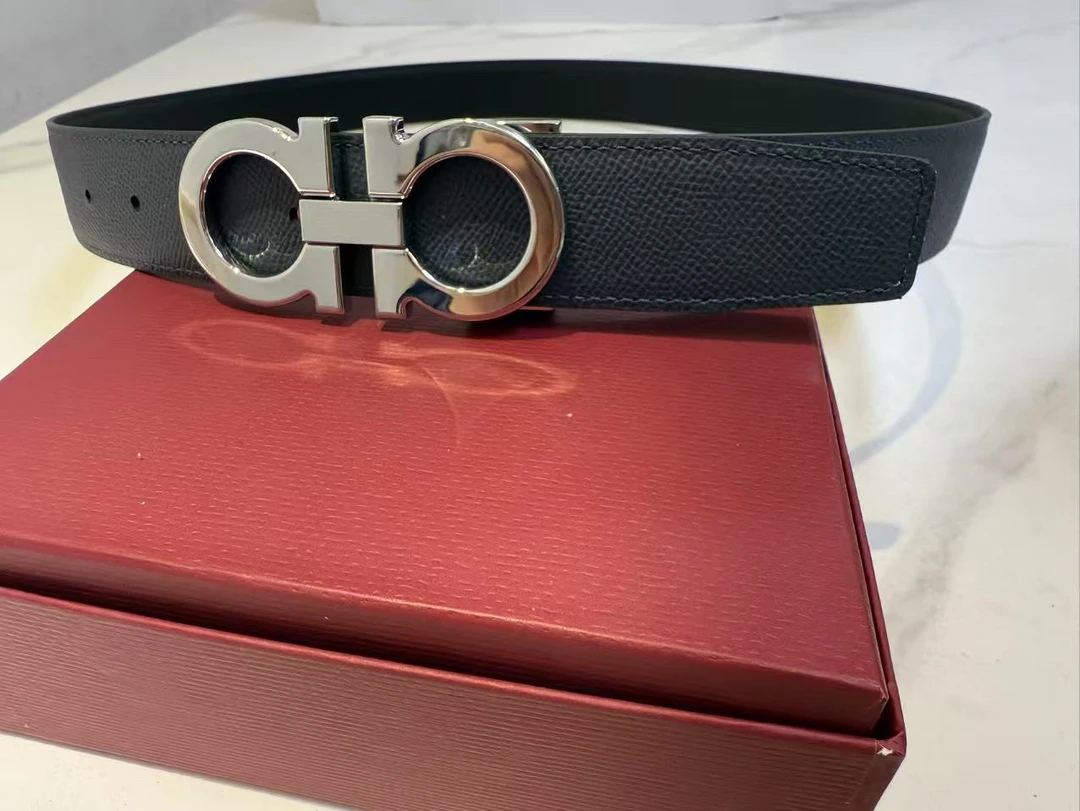 8扣双面3.5宽夹扣时尚高档男士牛皮皮带潮流简约百搭板扣腰带