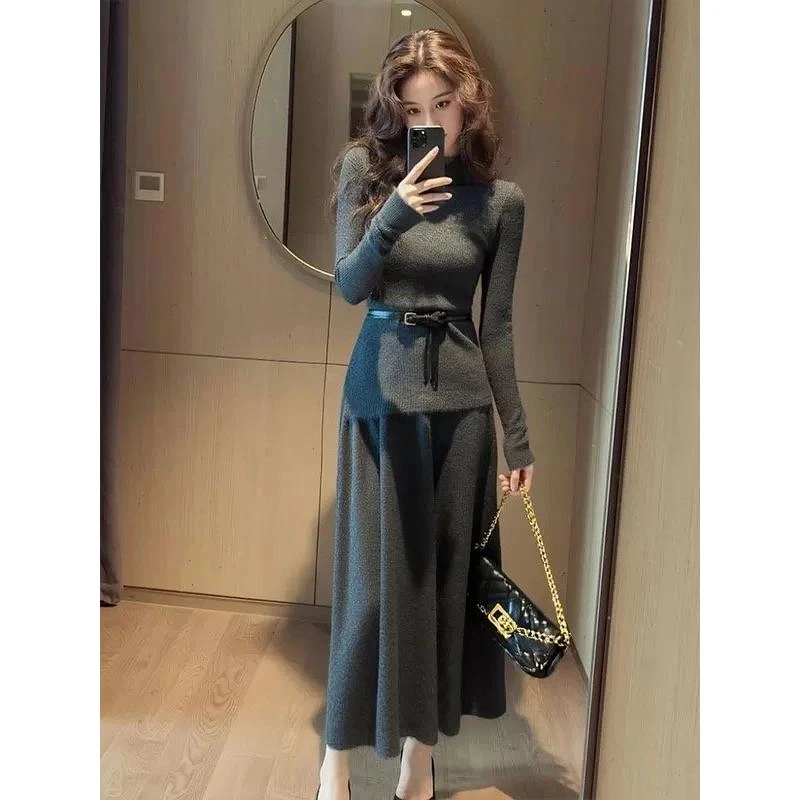 小个子韩系穿搭上衣半裙两件套女早秋季法式气质高级感套装配腰带