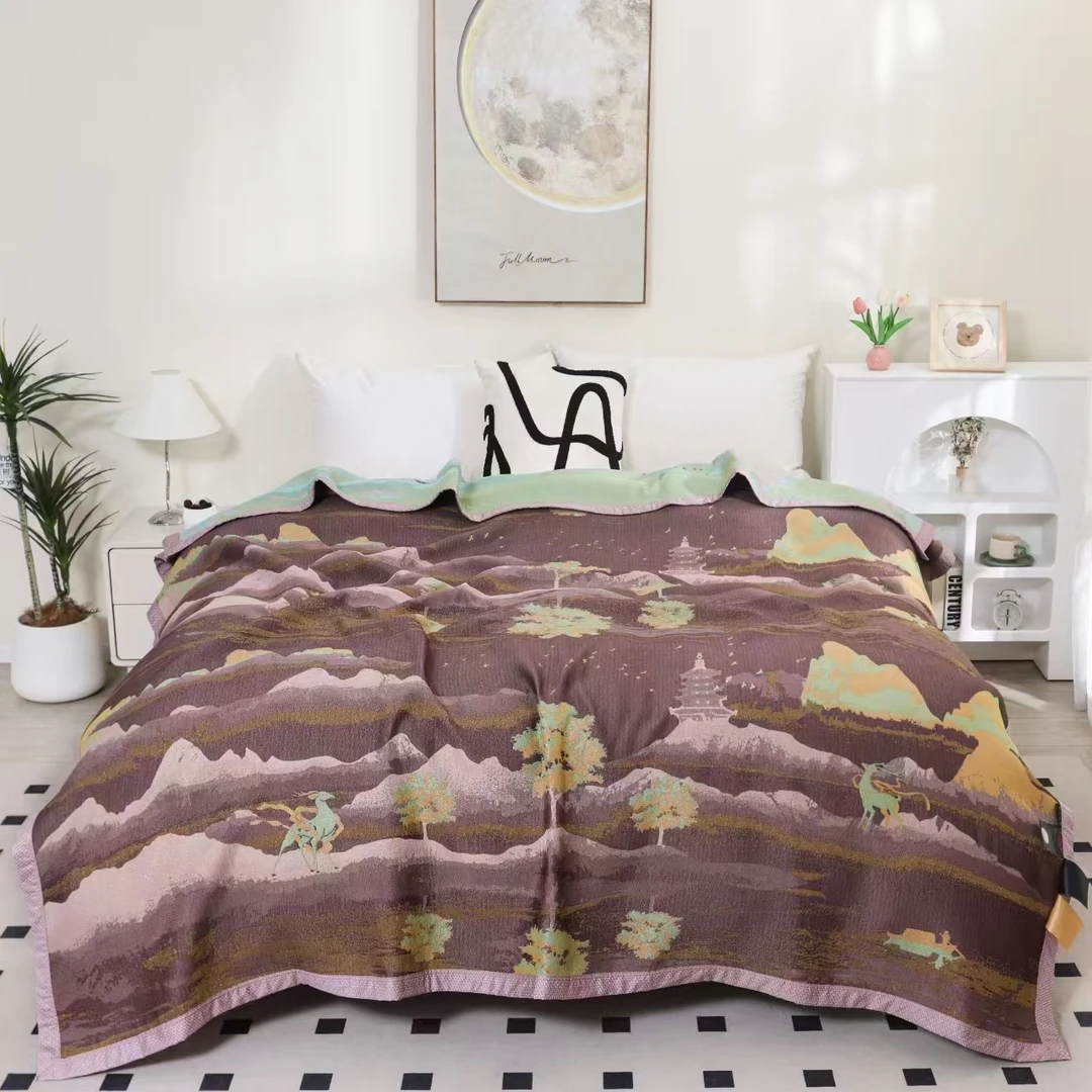 遇见神鹿-咖色罗布麻纱布床盖2.2*2.5米