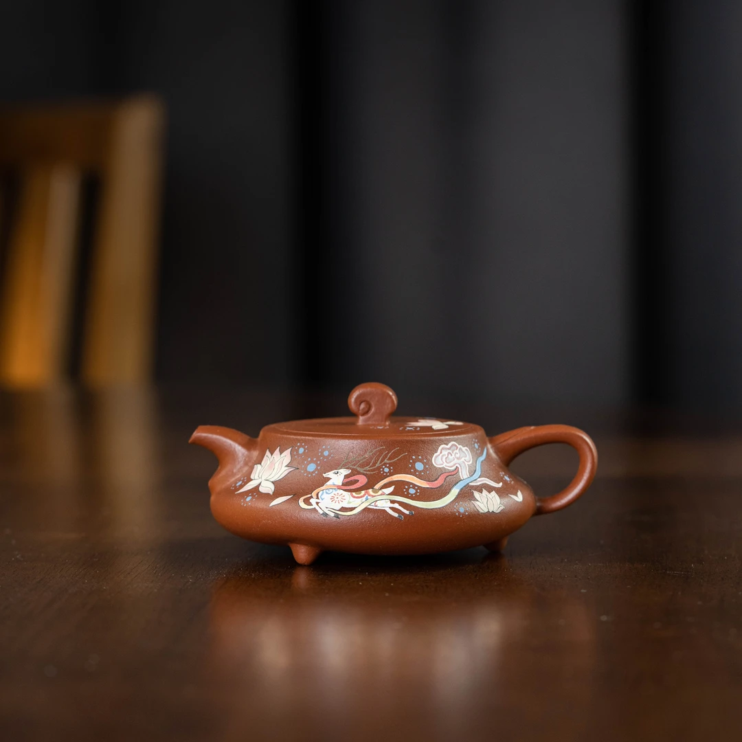 平安扣(泥绘) 小红泥 155cc 家用紫砂壶tt1