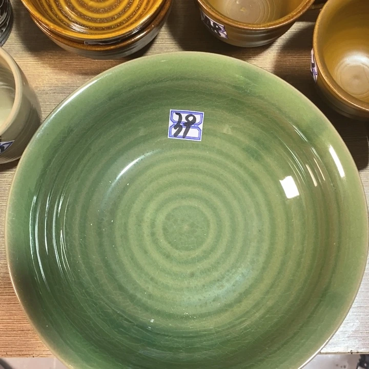 瓷片陶瓷品五厂绿釉深盘口径21