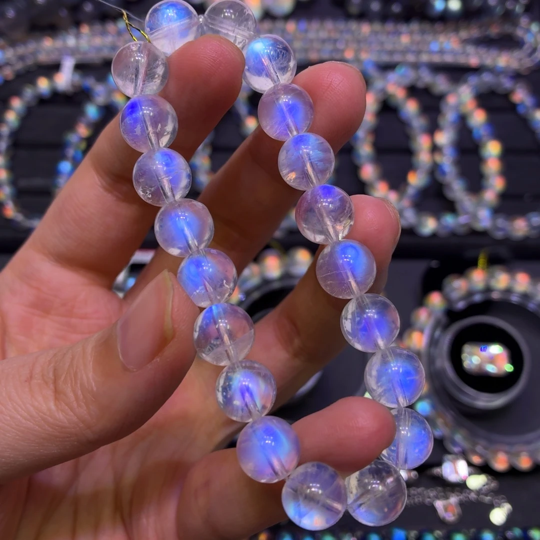 月光石手链未镶嵌印度料蓝月玻璃体9.8mm